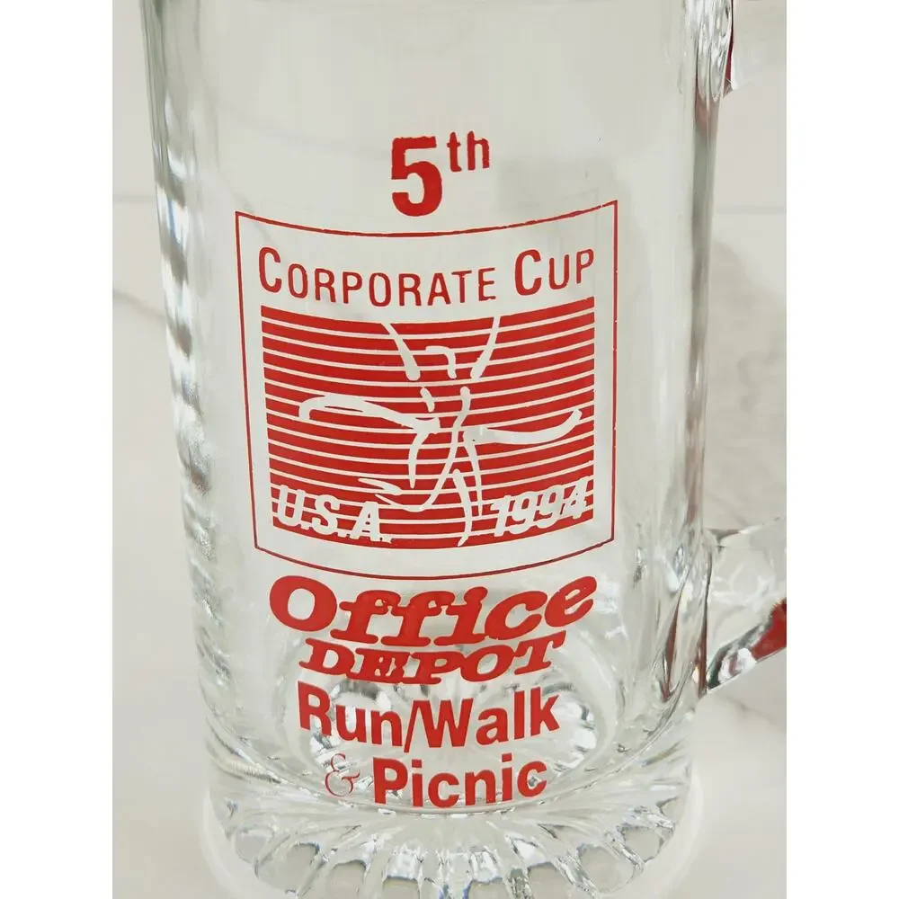 Office Depot Mug Beer Glass Corporate Cup Run Walk Picnic 1994 USA 5 1/2